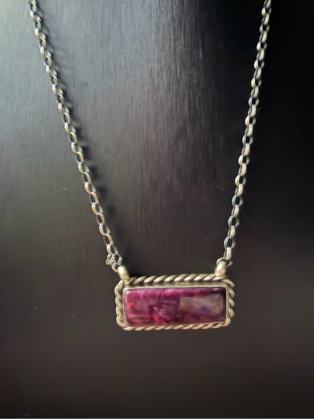 Augustine Largo Sterling Silver Purple Spiny Stone Pendant Necklace